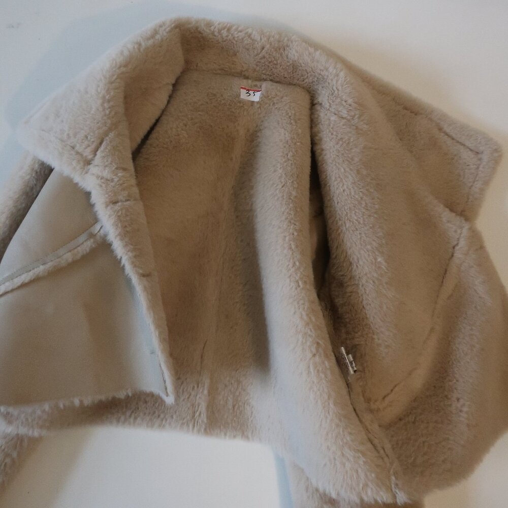 Womens Storets Beige Faux Leather Faux Fur Shearling Style Jacket Coat S/M - Picture 13 of 13